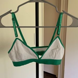 White Ribbed Bralette with Green Trim